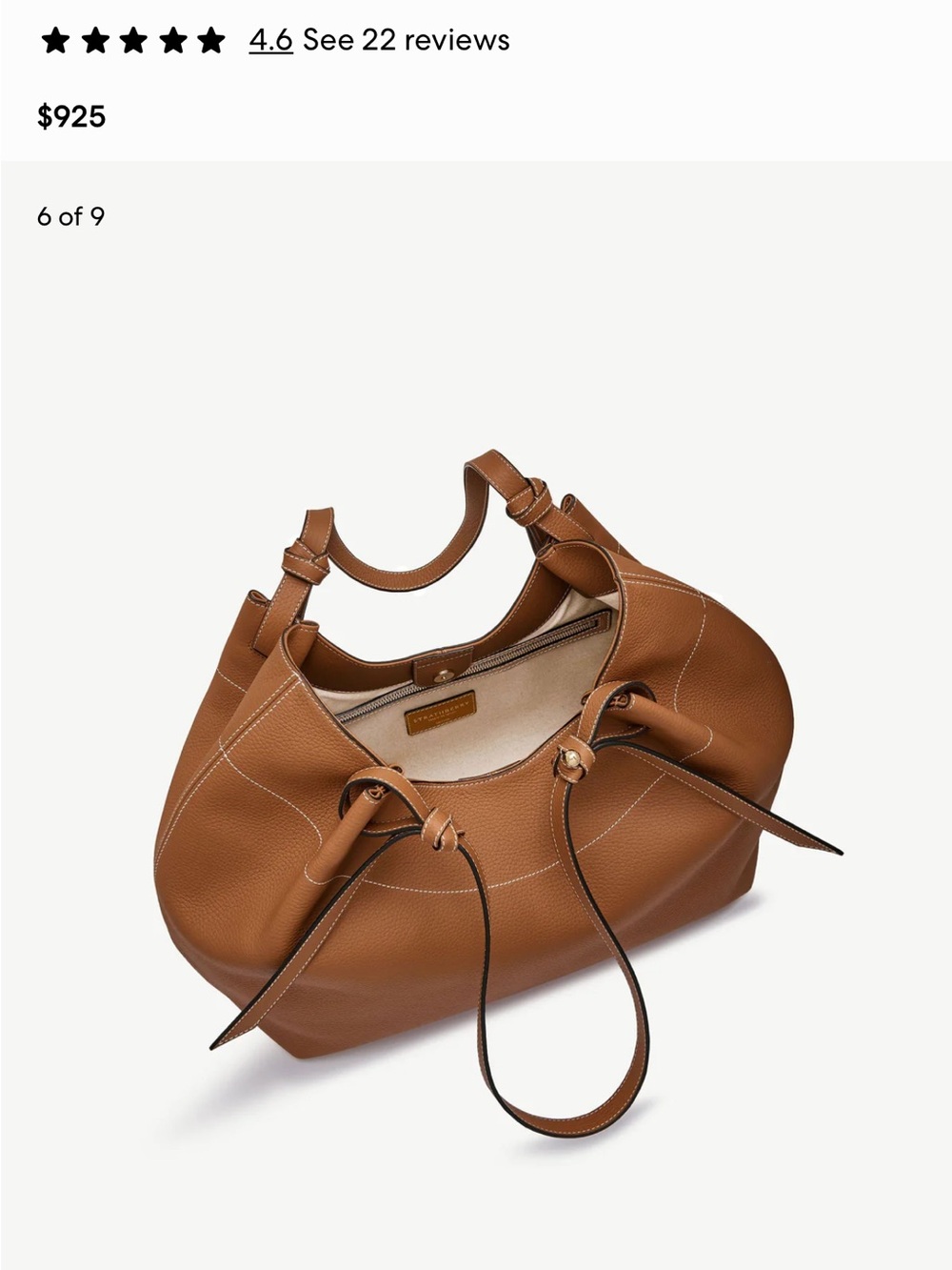 Strathberry Barra Tote Tan Leather Shoulder Tote Bag - Elegant Everyday Style - Picture 9 of 13